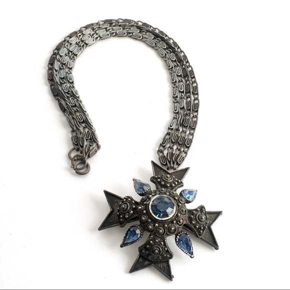 Vintage Jewelry - Vintage Selro Selini Maltese Cross Necklace Blue